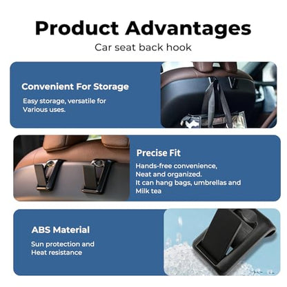 2 Packs Upgraded Foldable Car Seat Headrest Hidden Hooks for Volvo XC90 XC60 XC40 S90 S60 C70 V90 V60 EX30 EX90 60/90 Series Accessories, Storage Organizer for Purse Bag Toy Bottle