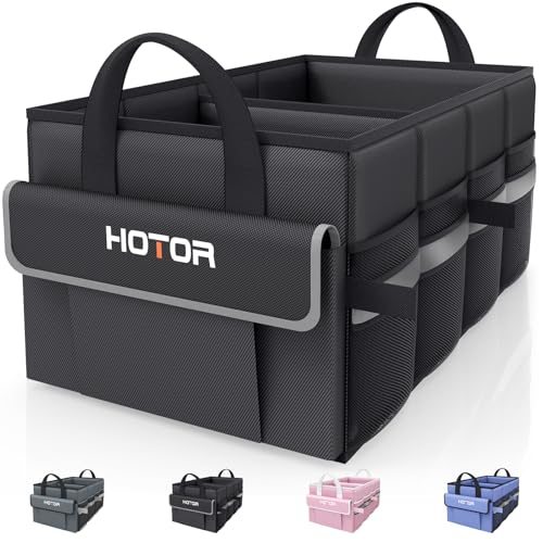 HOTOR Trunk Organizer - Car Organizer with 5 Pockets, Trunk organizer for SUV, Sedan & Van, Car Organization with Sturdy Base Panel for Car Accessories, Black, 2 Compartments, 23.6"×14.2"×10.6" - color: Black, size: Large