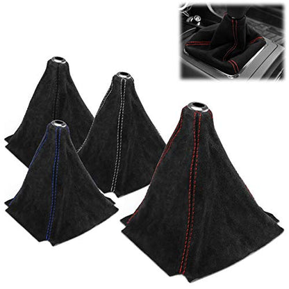 EZAUTO WRAP Universal Real Velvet Shift Knob Shifter Boot Cover Black with White Stitches Genuine Leather MT at Sport - color: Black