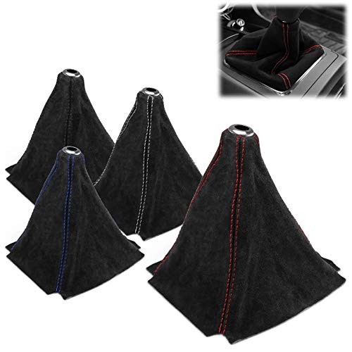 EZAUTO WRAP Universal Real Velvet Shift Knob Shifter Boot Cover Black with Red Stitches Genuine Leather MT at Sport - color: Velvet With Red Stitches