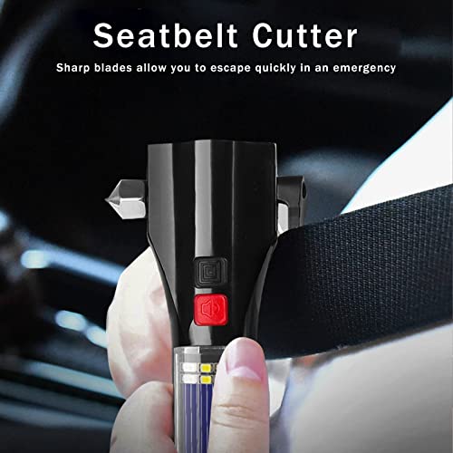 MOTORBUDDY All-in-1 Car Safety Hammer, Multi-Function Emergency Escape Hammer with Window Breaker and Seatbelt Cutter, Mobile Power, LED Flashlight, Alarm Rescue, Strobe SOS Beacon - color: Metallic