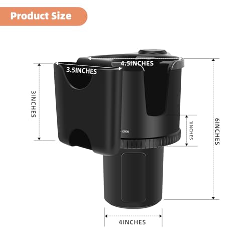 Car Cup Holder Expander with Phone Holder, 2 in 1 Big Cup Organizer with Adjustable Base, fits for Tumbler Cup 20-40oz Hydro Flask, Yeti, 3.4”-4.1” Cups