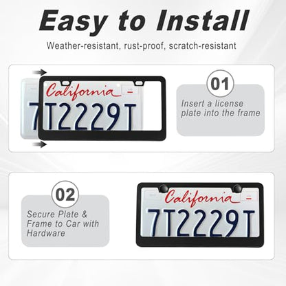 2 Pack Matte Black License Plate Frame, Black Metal License Plate Frame with 2-Hole, Universal Solid Stainless Steel Holder, Includes Screws for Men & Women - color: Black