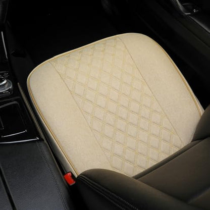 West Llama Linen Front Car Seat Cover Protector Anti-Slip Bottom Seat Cover Fits 95% of Vehicles,Wrapping Around The Bottom,Diamond Pattern(Beige-2Pcs) - color: Diamond Pattern-Beige, size: 2pc
