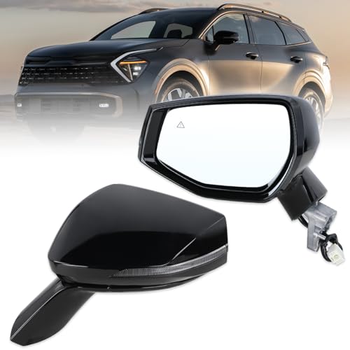 Left Driver Side Mirror Compatible With 2023 2024 2025 Kia Sportage With Manual Folding Power Glass Heated Turn Signal Blind Spot Black Replace#87610P1060(8Pins) - color: Black, size: R