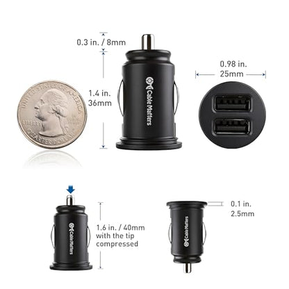 Cable Matters 2-Pack 10W 2A Flush Mount Mini Dual USB Car Charger with Smart Charging Chipset for iPhone 16/15 Pro Max Plus, Samsung Galaxy S23, S23 Ultra, Google Pixel 7a, Pixel 7 Pro, and More