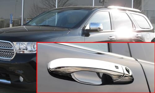Chrome Side Door Handle and Half Mirror Covers Add-on Style Compatible with Dodge Durango/Grand Cherokee 2011-2021
