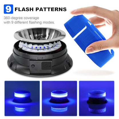 AnTom Magnetic Wireless Strobe Light, Waterproof Rechargeable Blue LED Beacon Lights for Trucks, Vehicle Emergency Flashing Warning, forklifts,Tractors,Golf Carts,Cars - color: Blue