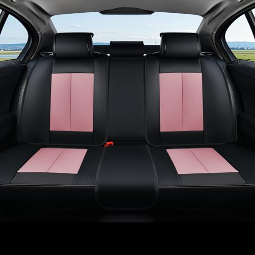 Coverado Car Seat Covers, Back Seat Cover, Rear Car Seat Cover, 3-Pieces Waterproof Car Seat Cushion, Car Seat Protector, Faux Leather Seat Cover Seat Protector Universal Fit Most Cars, Black&Pink - color: Black&Pink
