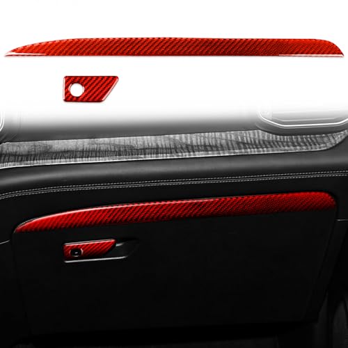 Real Red Carbon Fiber Car Co-Pilot Glove Storage Box Panel Kit Sticker Set Auto Interior Trim Compatible with Ford Explorer(U625) XLT/Limited/ST/Platinum/Platinum Hybrid 2020 2021 2022 2023 - color: Co-pilot Dash Strip Trim+glove Box Handle Panel