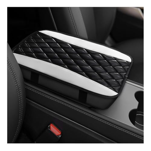 Car Center Console Cushion Pad, 12.6"×7.5" Waterproof Leather Armrest Seat Box Cover Protector, Soft Comfortable Anti-Scratch Arm Rest Console Pad for Most Cars Trucks SUVs (Black & White) - color: Black & White