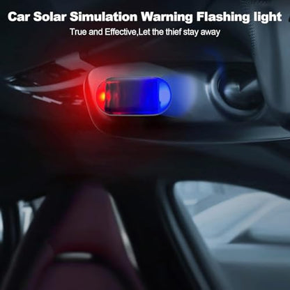2Pack Solar Simulated Dummy Warning Lamp, Mini Anti-Theft LED Red Blue Flashing Alarm Security Car Fake Alarm Lamp,Automotive Interior Emergency Strobe Light for Bike Car Night Driving