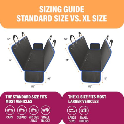Active Pets XL Waterproof Hammock Large Car Seat Cover, Fits SUVs Trucks Big Sedans, Secure Convertible Travel Bed Protects Backseat Cargo from Dog Puppy Pet Water Food Drool Urine, Black w/Blue Trim - color: Blue, size: XL