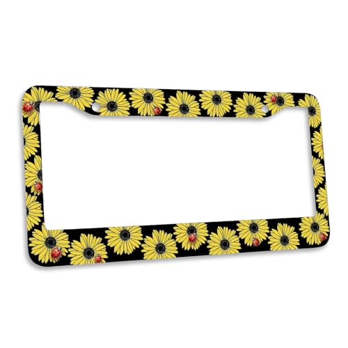 Daisy Flowers License Plate Frame Summer Ladybug Yellow Floral Garden Personalise Stainless Steel Metal Car Plates Funny License Plate Frames Decorative for Men Women 6.3 x 12.2 in - color: Daisy Flowers, size: 6.3 X 12.2 In-1PC
