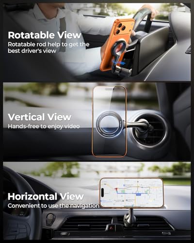 MRGLAS for MagSafe Car Mount [Upgraded 40 Strong Magnets] [360° Rotation] Air Vent Magnetic Phone Holder [Double Metal Hook] Car Phone Holder Mount Compatible iPhone 17 16 15 Pro Max S26 Ultra S25 - color: Black