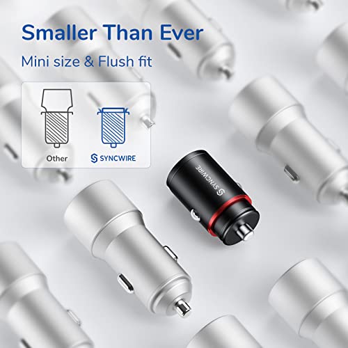 USB C Car Charger Syncwire 60W [PD 30W & QC 30W] USB Car Charger Adapter Fast Charging [Super Mini & All Metal] for iPhone, Samsung, Google Pixel, XiaoMi, Huawei, LG, iPad Road Trip Essentials - color: Black