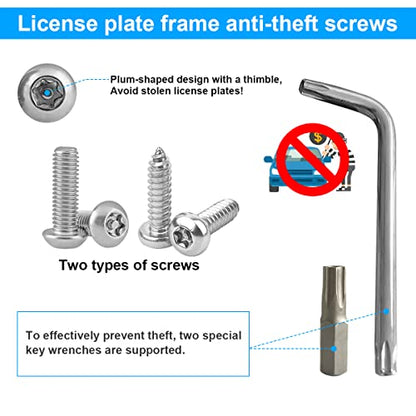 YALOK Anti Theft License Plate Screws Kits- Rustproof Stainless Steel Car Tag Plate Mounting Hardware, M6 (1/4") Tamper Proof Fastener Nut, Caps Cover for Front Rear Frame Holder Mounting（Silver-Set1）