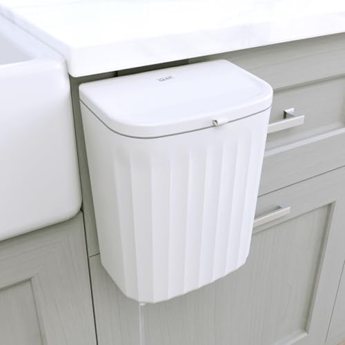 Glad Roomate Under Counter Waste Bin | Space Saving Small Trash Can for Kitchen Cabinet, Bathroom or Office | Dual Lid for Ease of Opening, 9 Liter, White - size: 9l