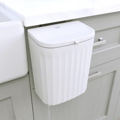 Glad Roomate Under Counter Waste Bin | Space Saving Small Trash Can for Kitchen Cabinet, Bathroom or Office | Dual Lid for Ease of Opening, 9 Liter, White - size: 9l