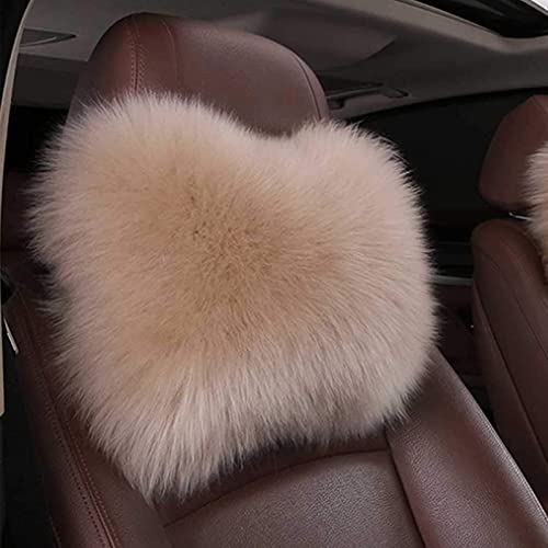 Car Seat Neck Rest Pillow Warm Winter Wool Headrest Head Support Car Decor Accessories (Tan) - color: Tan