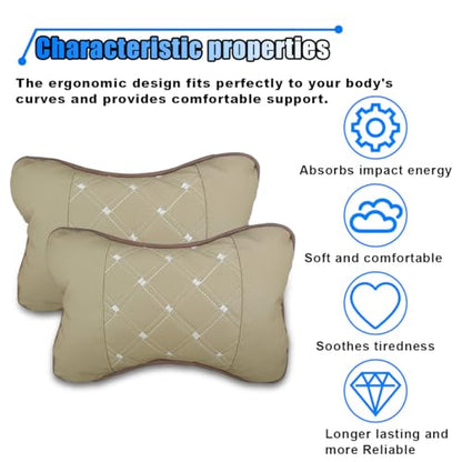 2PCS Car Neck Pillow, Breathable Car Head Neck Rest Cushion, Soft Pillow for Relieving Stiffness, Comfort Car Seat Neck Support Pillow (Beige) - color: Beige
