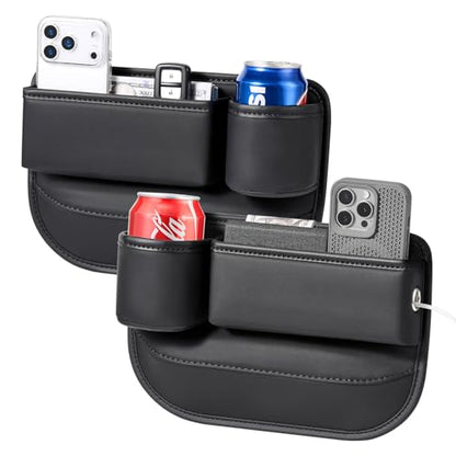 Universal Car Seat Gap Filler Organizer, Premium Leather Car Seat Organizer, Seat Gap Storage Box with Cup Holder for Drink, Front Seat Gap Bag for Phone, Sunglasses,Keys, 2 Packs (Left+Right)