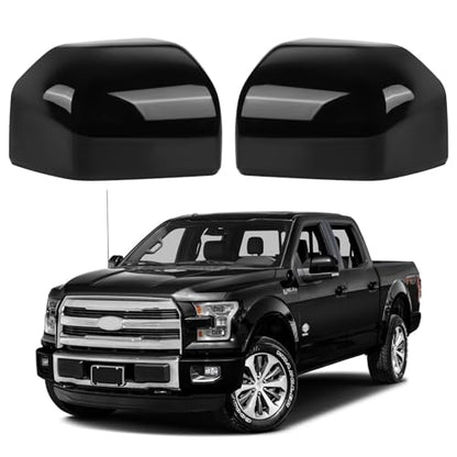 Glossy Black Direct Replacement Side Mirror Covers Caps for 2015-2020 Ford F150, Directly Replace Style, Not Sticker Style (Black) - color: Black