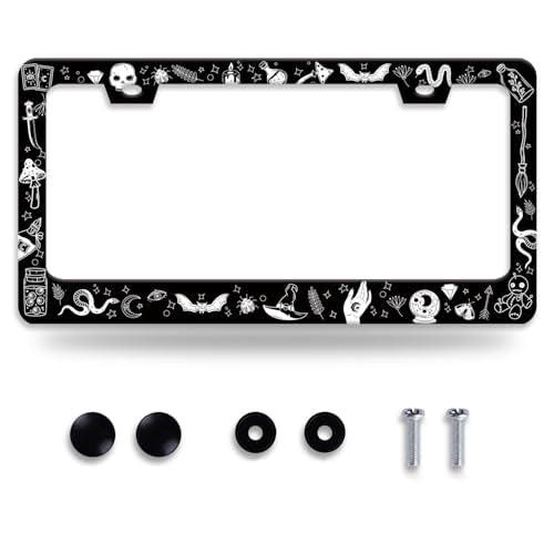 Witch License Plate Frame Gothic Magical License Plate Frames for Car Decorative Parts Stainless Stee License Plate for Standard Us Canada Funny License Plate Holder 12x6 Inch - color: Witch