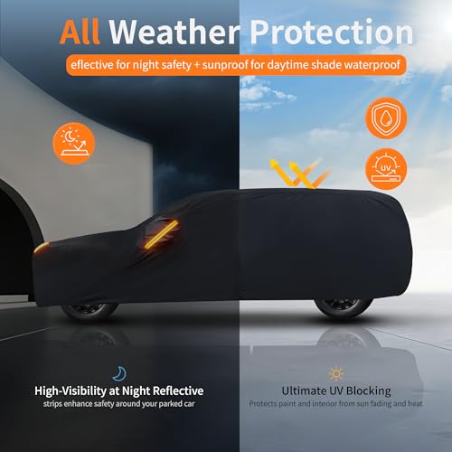 Waterproof Car Cover All-Weather, Heavy-Duty Outdoor Full Exterior Automobiles Snow Cover for Wagon 200-206 inch with Sun Visor,Zippered & Storage Bag - Black - size: Fit Hatchback Length 179-206 inch(2XXL)