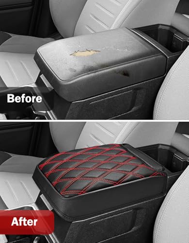 KBH Center Console Armrest Cover for Toyota Tacoma 2024 2025 2026, Vinyl Leather Trim, Durable Middle Console Protector, Anti-Scratch - size: Toyota Tacoma 2024-2026, Black-red stitch