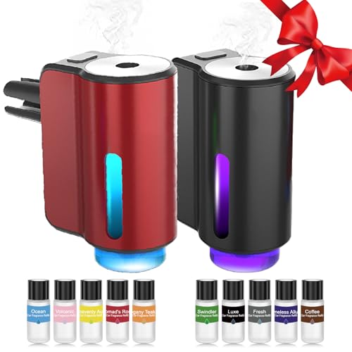 Smart Car Air Freshener,3 Levels Adjustable Strength, Rechargeable Aroma Diffuser, Built-in 220mAh, with 10pcs Aromatherapy Oil, Valentines Gifts for Women Men, Black & Red - color: Black and Red
