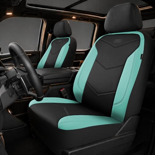 Skechers Memory Foam Seat Covers,Leather Car Seat Covers, Ultimate Comfort & Support Front Seat Covers Airbag Compatible, Automotive Universal Fit Most for SUVs, Vans, Sedans, Cars, Trucks,Mint - color: Black and Green, size: Two Front Seats