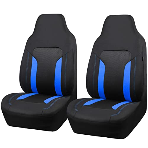 CAR PASS Bucket Car Seat Cover, Breathable 3D Air Mesh-100% Sporty Fabric Front Seats, Airbag Compatible, Universal Fit Auto SUV Truck Sedan Vans Women, High Back Two Front 2 Piece, Black Blue - color: Black Blue, size: Two Front Seats