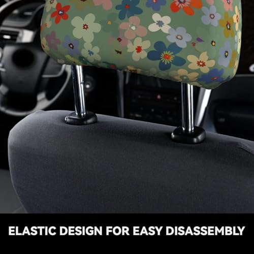 Daisy Floral Car Headrest Covers Wildflower Cute 2PCS Seat Pillow Protective Covering Flower Anti-Scratch Elastic Comfortable Headrest Cushion Case for Vehicle Truck SUV Vans Sedans - color: Daisy