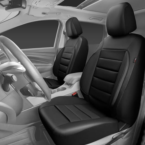 CAR PASS Faux Leather Car Seat Covers Front Seats Only, 3D Foam Support Car Seat Covers, Universal fit for Trucks Vans SUVs Sedans Automotive Comfortable, Airbag Compatible 2 Pieces Front Solid Black - color: Black Front