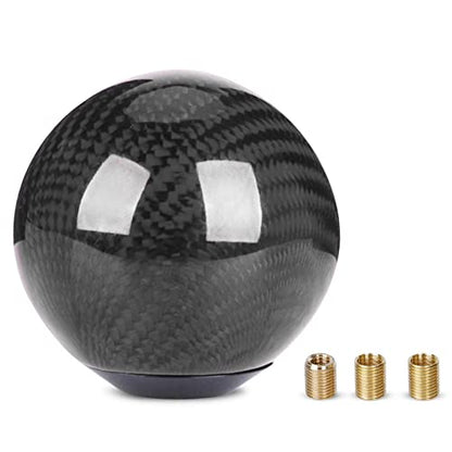 Carbon Fiber Shift Knob Gear,Universal Carbon Fiber Style Round Ball Shift Knob with 3 Adapter,Fit for Manual Car (Black) - color: Carbon Fiber(Black)