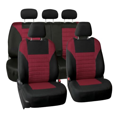 FH Group Automotive Car Seat Covers Full Set Premium 3D Air Mesh Front Seat Covers, Airbag Compatible & Split Bench Cover Universal Fit Interior Accessories for Cars Trucks and SUVs - Burgundy - color: Burgundy, size: Full Set