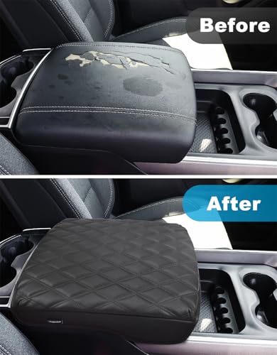 Center Console Cover for Dodge Ram 1500 2019-2026, Bucket Seat, Vinyl Leather Interior Accessories, Car Armrest Cushion Pad, Anti-Scratch, Black - color: black
