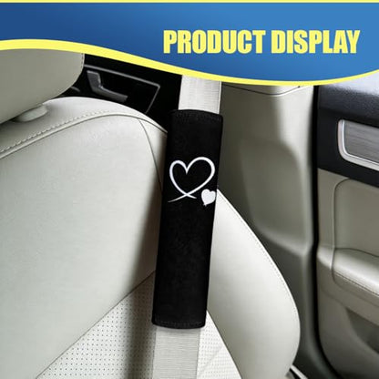 Craedli 2PCS Heart-Shaped Car Seat Belt Covers, Comfortable Auto Seat Shoulder Strap Pads Protect Neck, Cute Soft Vehicle Safe Harness Pad for Most Cars (Black) - color: Black