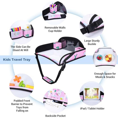 COOLBEBE Kids Travel Tray for Toddler Car Seat, Travel Tray for Airplane, Toddler Car Seat Lap Tray, Carseat Table Tray for Kids Travel Activities (Pink Alpaca) - color: Pink Alpaca