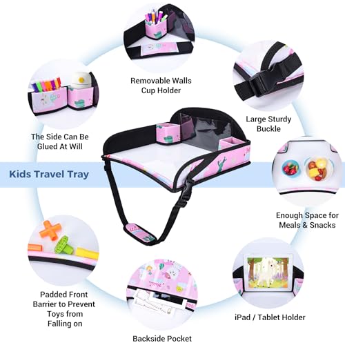 COOLBEBE Kids Travel Tray for Toddler Car Seat, Travel Tray for Airplane, Toddler Car Seat Lap Tray, Carseat Table Tray for Kids Travel Activities (Pink Alpaca) - color: Pink Alpaca