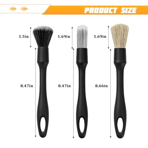 3PCS Car Detailing Brush Kit, Includes Ultra Soft No Scratch Boars Detailing Duster Brush Set for Exterior Interior, Multi-Use Auto Interior Dusting Cleaning Kit, Universal Fit - size: 3 PCS