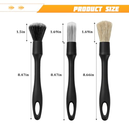 3PCS Car Detailing Brush Kit, Includes Ultra Soft No Scratch Boars Detailing Duster Brush Set for Exterior Interior, Multi-Use Auto Interior Dusting Cleaning Kit, Universal Fit - size: 3 PCS