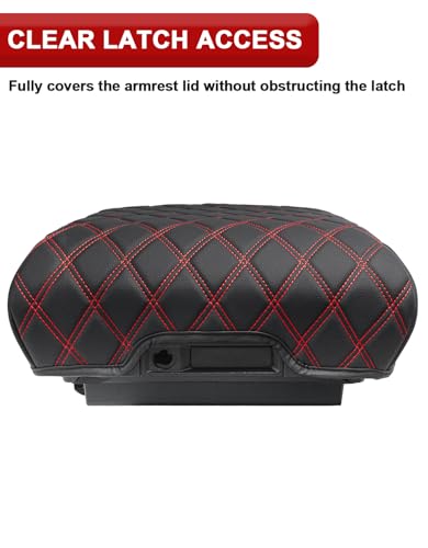 KBH Center Console Armrest Cover for 2021-2026 Ford F150, Middle Console Lid Protector, Arm Rest Box Cushion, Anti-Scratch, Black-Red Stitch (Fits Bucket Seat Console Only) - size: Bucket Seat, 21-26 F150, Red Stitch