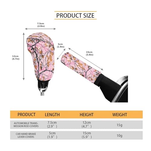 Jeiento Pink Hunting Camouflage Car Gear Shift Knob Cover Set, Camouflage Car Gear Shift Knob Cover Hand Brake Cover for Women Universal Fit SUV Truck Sedan - color: Pink Hunting Camouflage