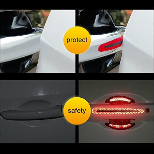 Car Door Handle Protector Reflective Sticker Universal Auto Carbon Fiber Door Handle Anti Scratch Cover Guard 8PCS Red - color: Red