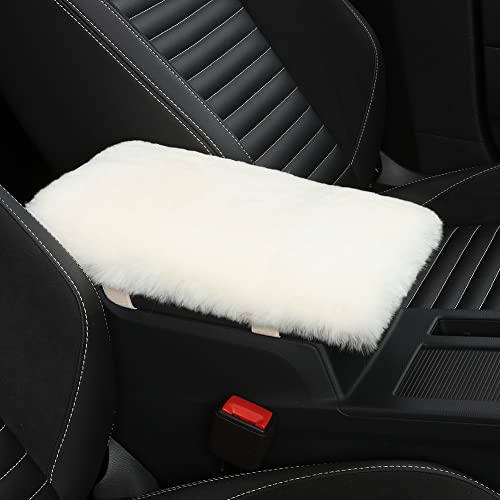 IRIWOOL Sheepskin Armrest Cover Auto Center Armrest Cover Car Soft Console Pad, Fluffy Wool Auto Center Console Cover for Most Car Arm Rest Decoration Protector 7 x 13 Inch (Shearling, Ivory White) - color: Ivory White, size: Shearling Wool