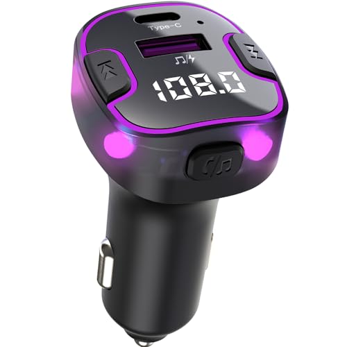 Bluetooth FM Transmitter for Car: Hands-Free Calls, Navigation Guidance, HD Sound Quality 5.3, USB/Type-C 5V3.1A Fast Charging, U Disk Music Playback, Colorful Ambient Lights (C49) - size: C49