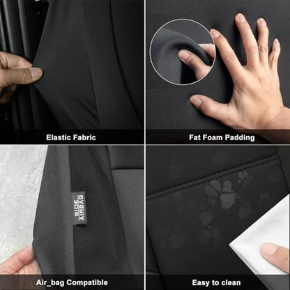 GIANT PANDA Neoprene Full Set Car Seat Covers, Leak-Proof & Waterproof Front&Rear/Back Car Seat Protector Fit 95% Cars Sedans SUV（Black） - color: Black&Black, size: Full Set