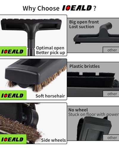 Universal Vacuum Floor Brush Attachments - Vacuum Attachments & Brushes, 12-Inch Swivel Head with 1-1/4”(32mm) Diameter Horse Hair Soft Bristles, 360° Swivel & Wheels for Hard Floors, Tile Cleaning - style: 12-Inch Floor Brush